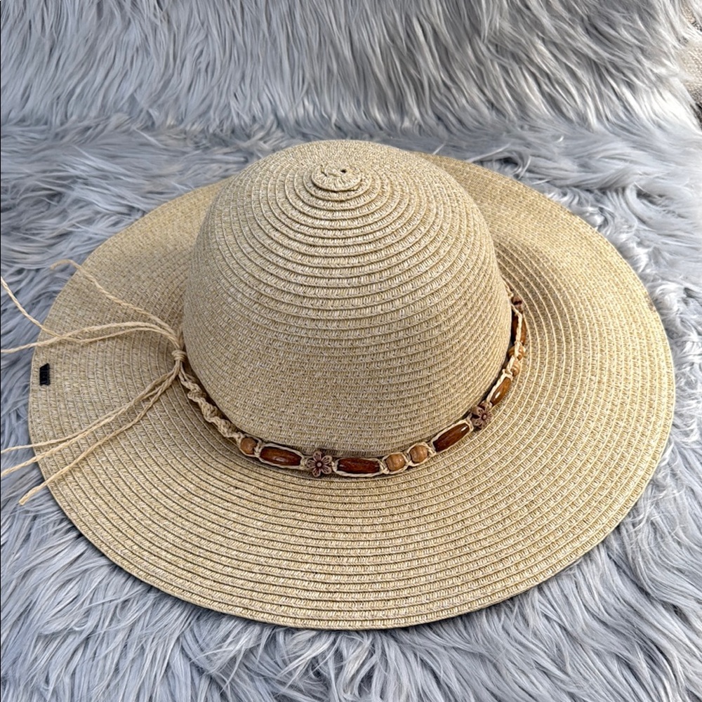Solfish Raffia Wide-Brimmed Sun Hat with Beaded‎ Band
